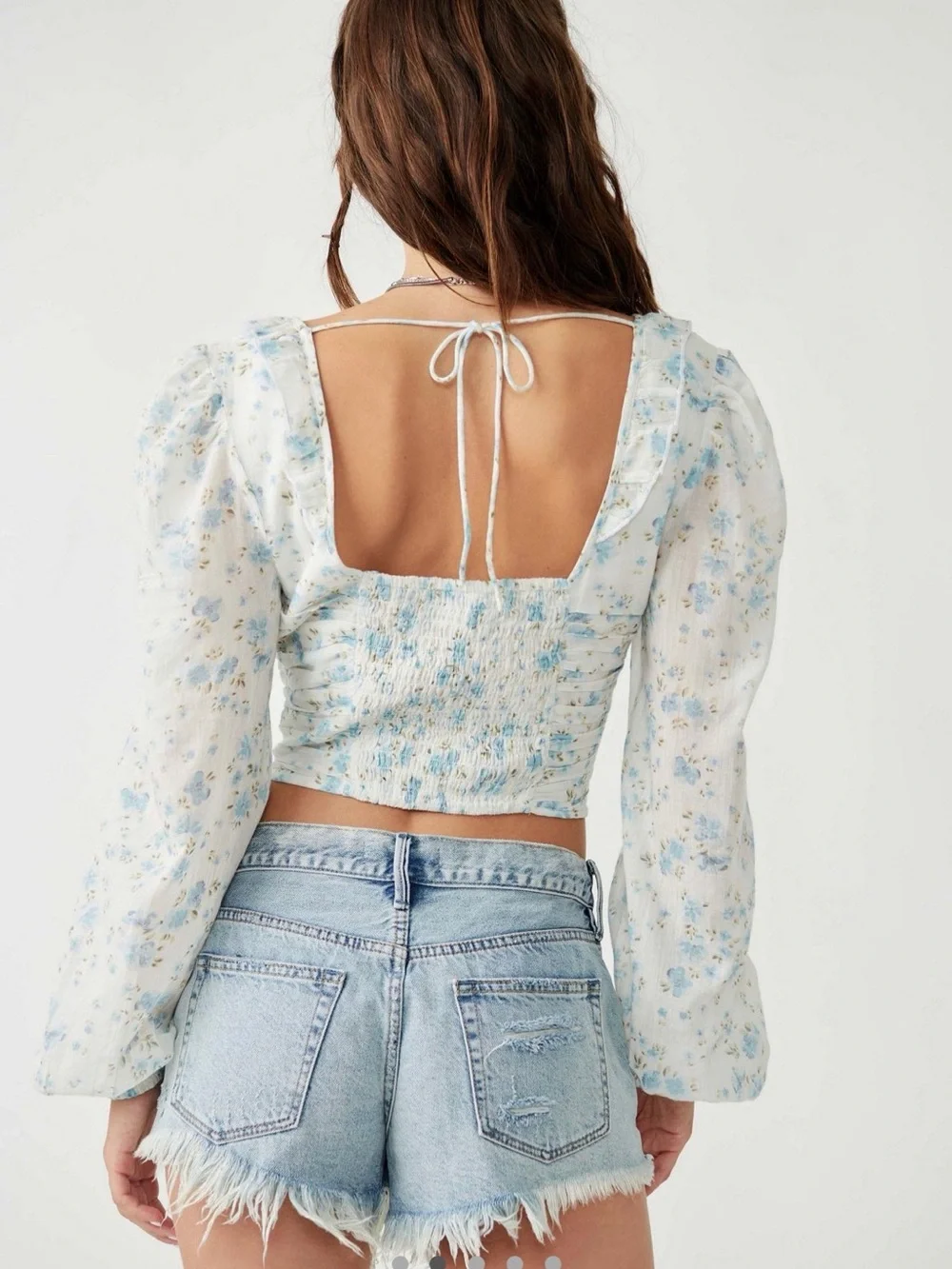 NWT Free People Another Life Printed Top in Light Blue Floral